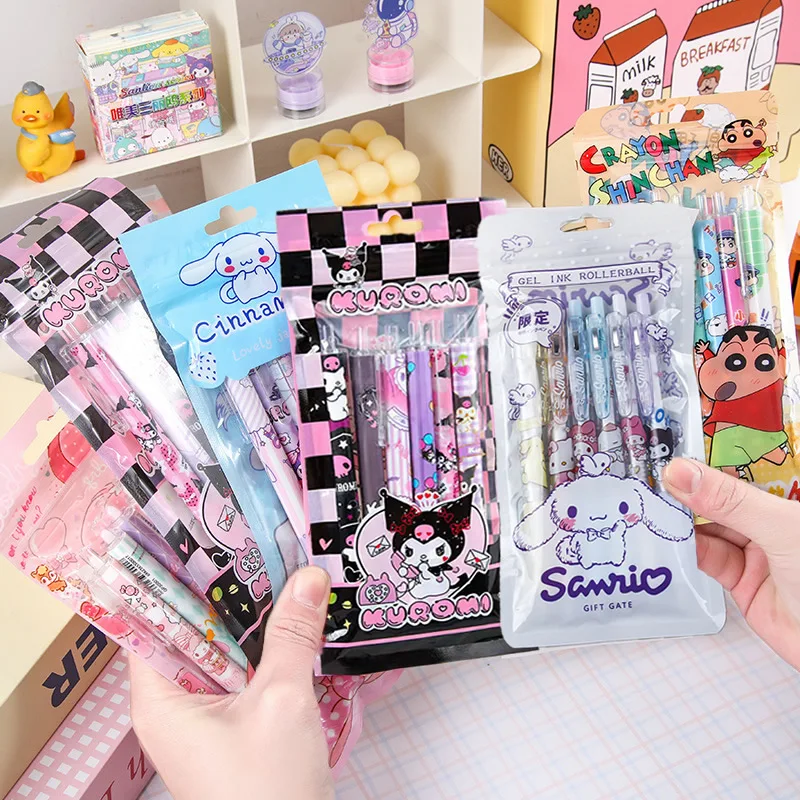 6Pcs/Set Sanrio Kuromi 0.5mm Gel Pens Set Cute Kawaii press gel pen Cartoon School  Hello Kitty Student Stationery Supplies Gift