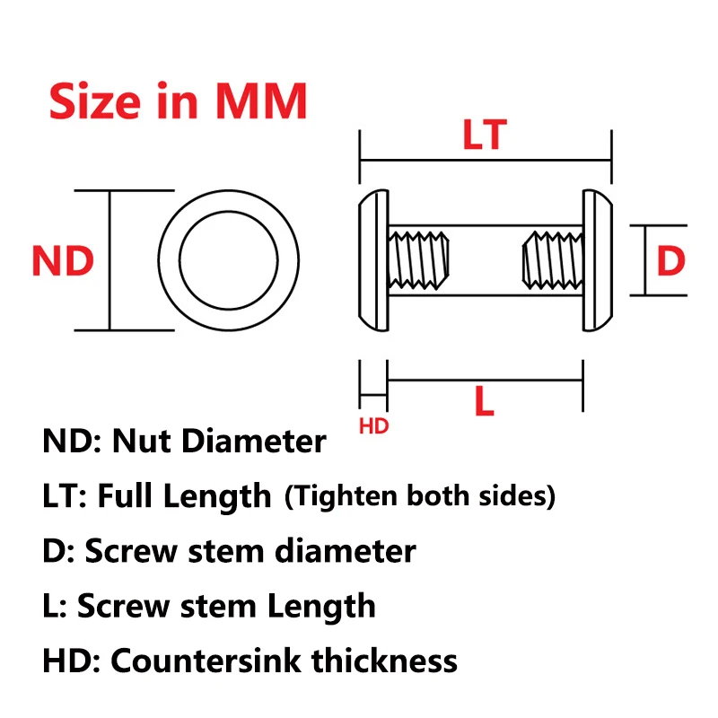 10 Sets/lot Fit for 5MM Hole Alloy Steel Material 12.9 Grade Knife Handle M4 Thread Hexagonal Screws Locking Nail Spindle Rivet