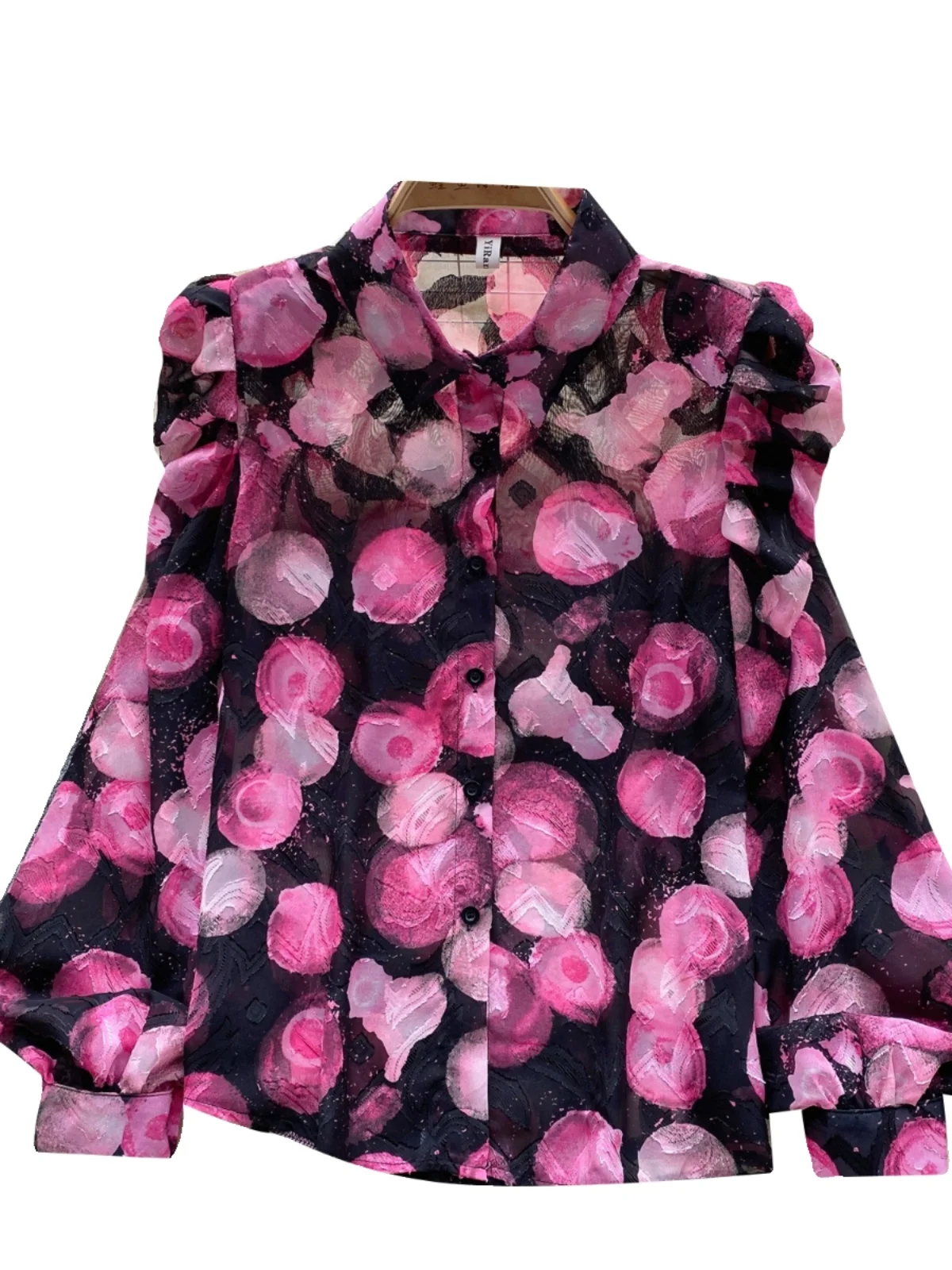 

Romantic Print Blouse Women's Bubble Sve Design Autumn Faionable Ele Top Korean Sle Long Sve Loose Fit irt