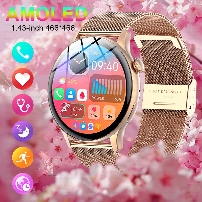 

2023 New For Xiaomi Huawei 1.43-inch HD Bluetooth Call Smartwatch Women Men AMOLED 466*466 HD Pixel Display Smartwatches Ladies