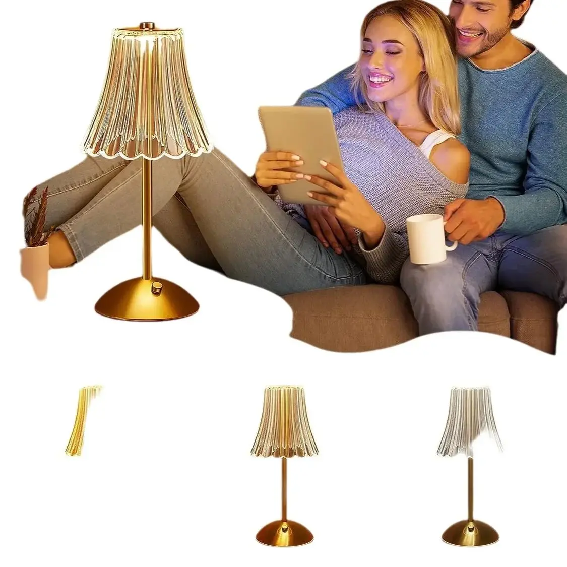 Vintage Kristall-LED-Schreibtischlampe, USB-Aufladung, Geeignet für Schlafzimmer und Wohnzimmer, Schafft Leicht eine Warme Atmosphäre
