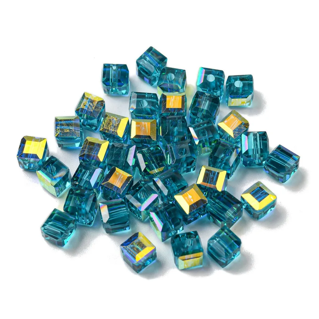 

1Bag Electroplate Glass Beads, Faceted, Cube, Steel Blue, 5.5x5.5x5.5mm, Hole: 1.6mm, about 100pcs/bag, for Jewelry Making