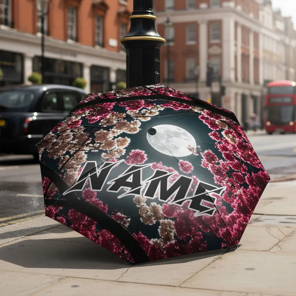 Custom Name umbrella, Moonlit Blossom Umbrella with Stylish Text Fashion Folding Umbrella for Daily Use, Christmas Gift