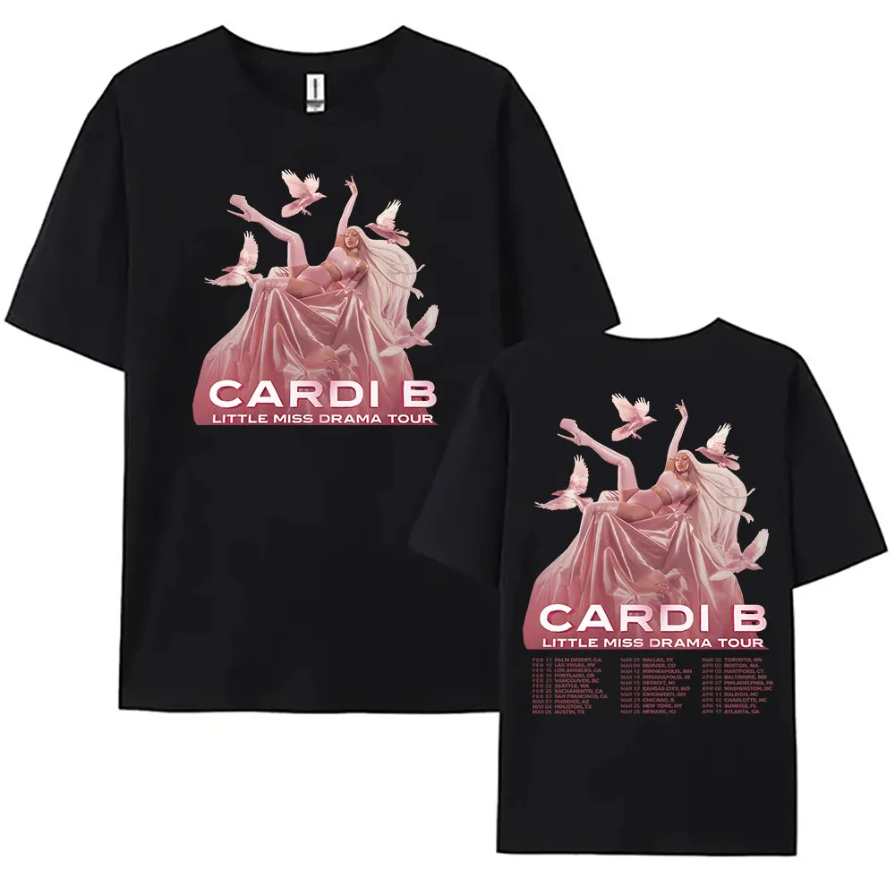 تي شيرت LittleMiss Drama Tour تي شيرت Cardi B Singer جرافيك مطبوع تي شيرت قطني بأكمام قصيرة فضفاض تي شيرت للجنسين ملابس الشارع الشهير للسيدات