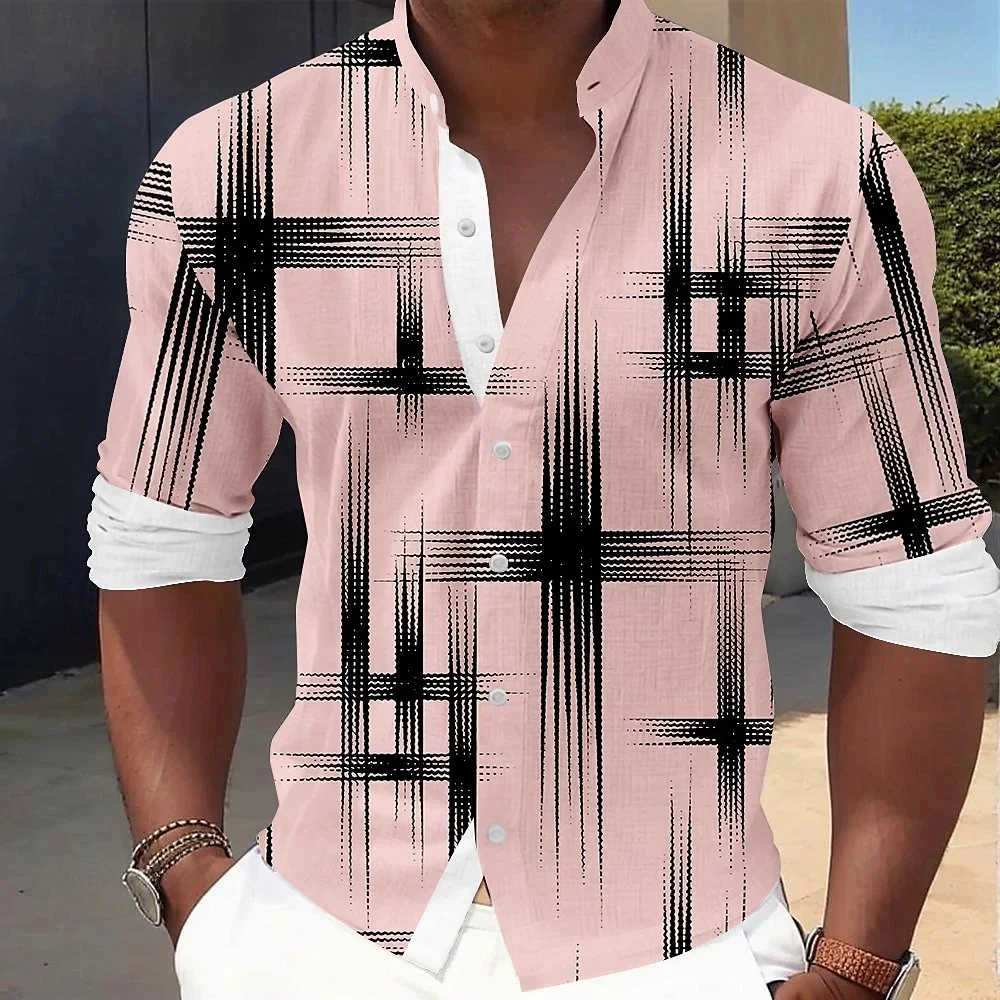 Men's Gradient Graphic Contrast Color 3D Print Casual Long Sleeve Lapel Button Shirt Men's Slim and Simple Business Top