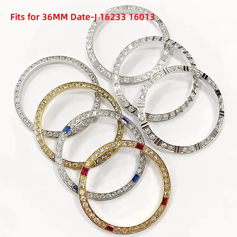 

Watch Accessories 36mm Set With Diamonds Stainless Steel Silver Gold Watch Bezel for 36MM Date-J 16233 16013 Aftermarket Parts