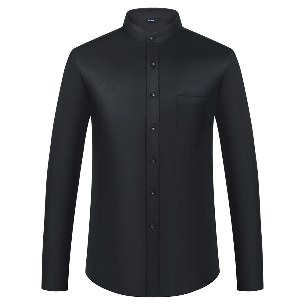 قمصان رجالية ذات ياقة مربوطة مع جيب وأكمام طويلة وياقة الماندرين وقميص متعدد الاستخدامات وقميص سادة للأنشطة التجارية