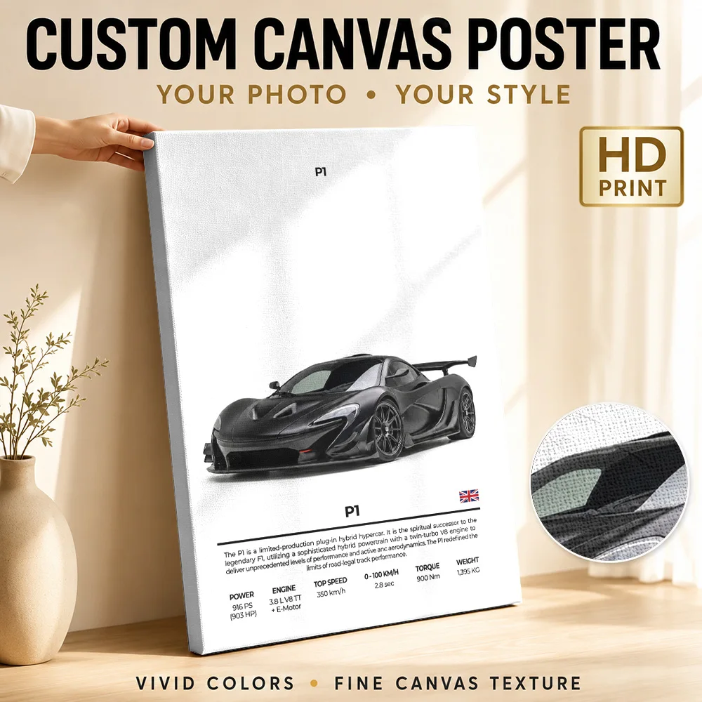 Striking Black British P1 Hypercar Canvas Poster Personalized Photo Modern Minimalist Style Wall Art Garage Decor Driver Gift