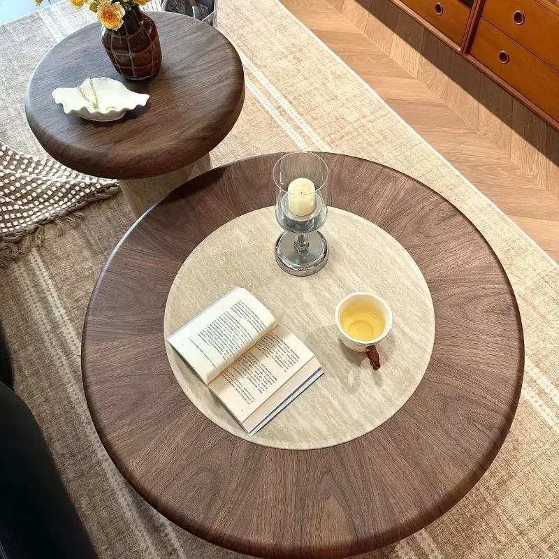 coffee table living room household round medium ancient style solid wood light luxury high-end side