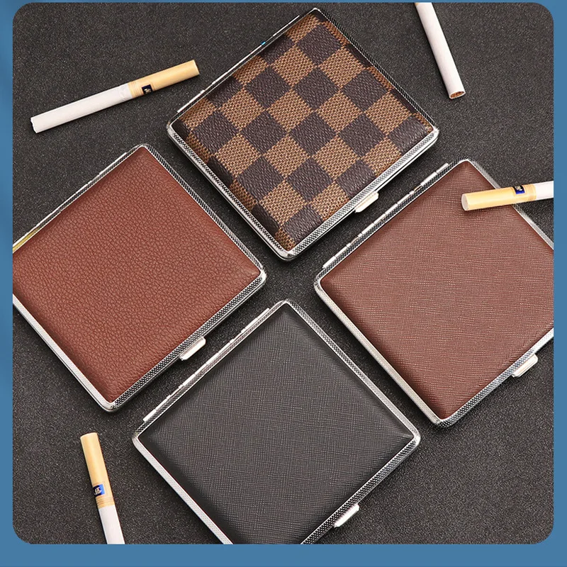 Leather cigarette case Men's portable high-grade Anti-pressure cigarette storage box