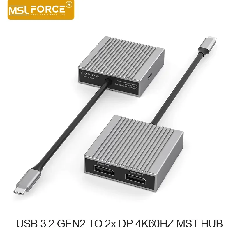 MSLFORCE USB-C Dual HDMI Converter Adapter with MST Support Connect Two 4K 60Hz Monitors for Windows PD100W No Driver Required