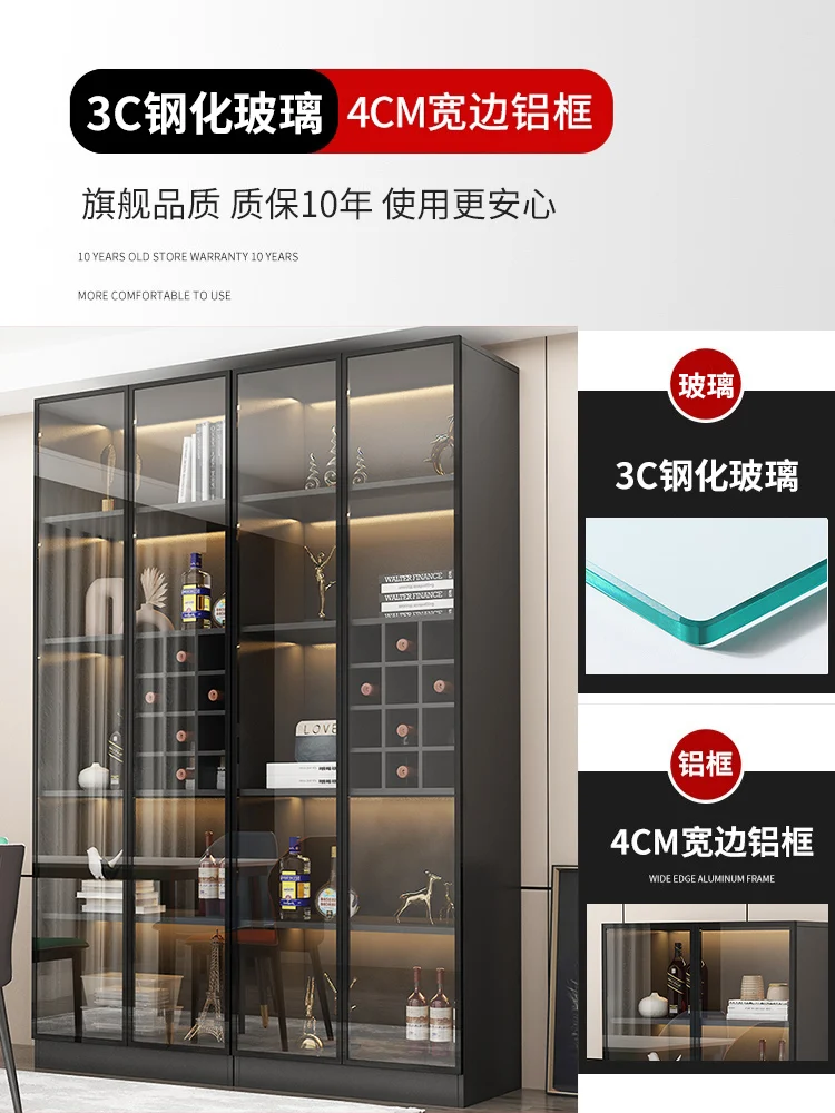 Simple Home Light Luxury Sideboard Cabinet All-in-One Cabinet Lockers with Glass Door against the Wall High Cabinet