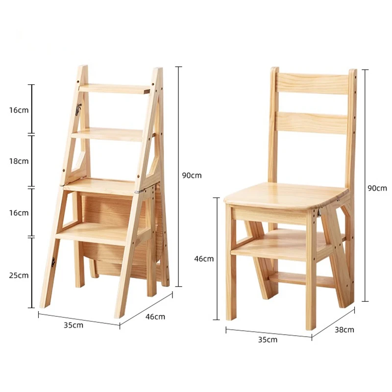 Solid Wood Step Stools Multifunctional Folding Step Ladders Living Room Backrest Chairs Portable Ladder Stool Modern Furnitures