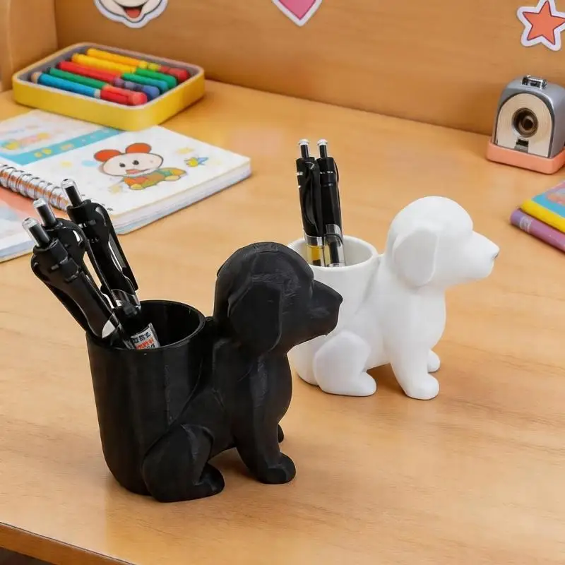 Y1UB Decorative Pencil Caddy 3D Printed Sculptural Dog Pen Cup with Open-Top Desk Storage for Office, School, and Display Spaces