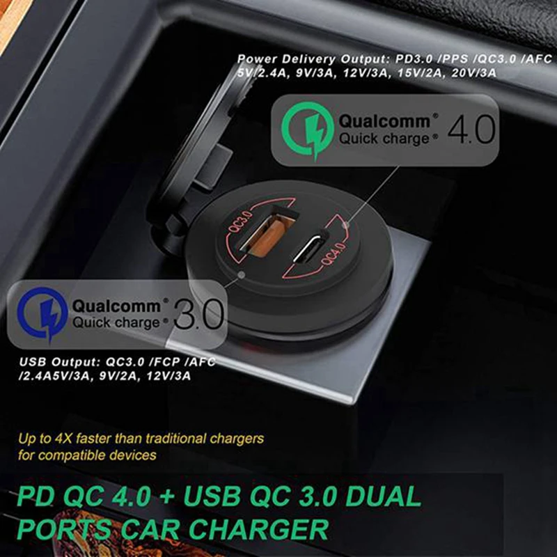 Pengisi Daya Cepat 4.0 PD QC 3.0 Soket Pengisi Daya USB Outlet Pengisi Daya Cepat 12V-24V 60W untuk Mobil, Perahu, Truk, Sepeda Motor, Merah