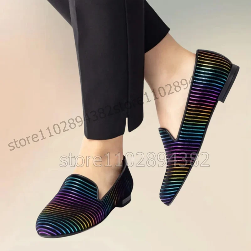 

Colorful Stripe Design Low Top Penny Loafers Fashion Slip On Men Shoes Luxurious Handmade Party Feast Banquet Men Casual Shoes