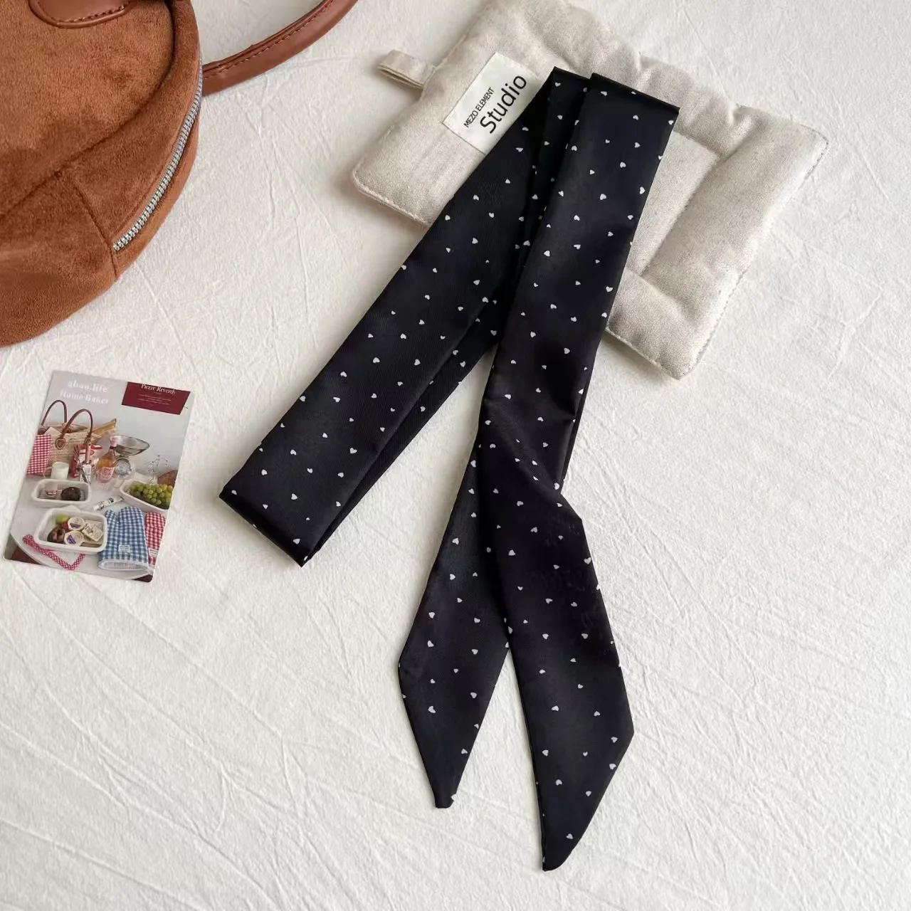 Scarf Heart Polka Dot Long Narrow Chiffon Lightweight Women Hair Neck Bag Decoration Creative New Fashionable Multifunctional