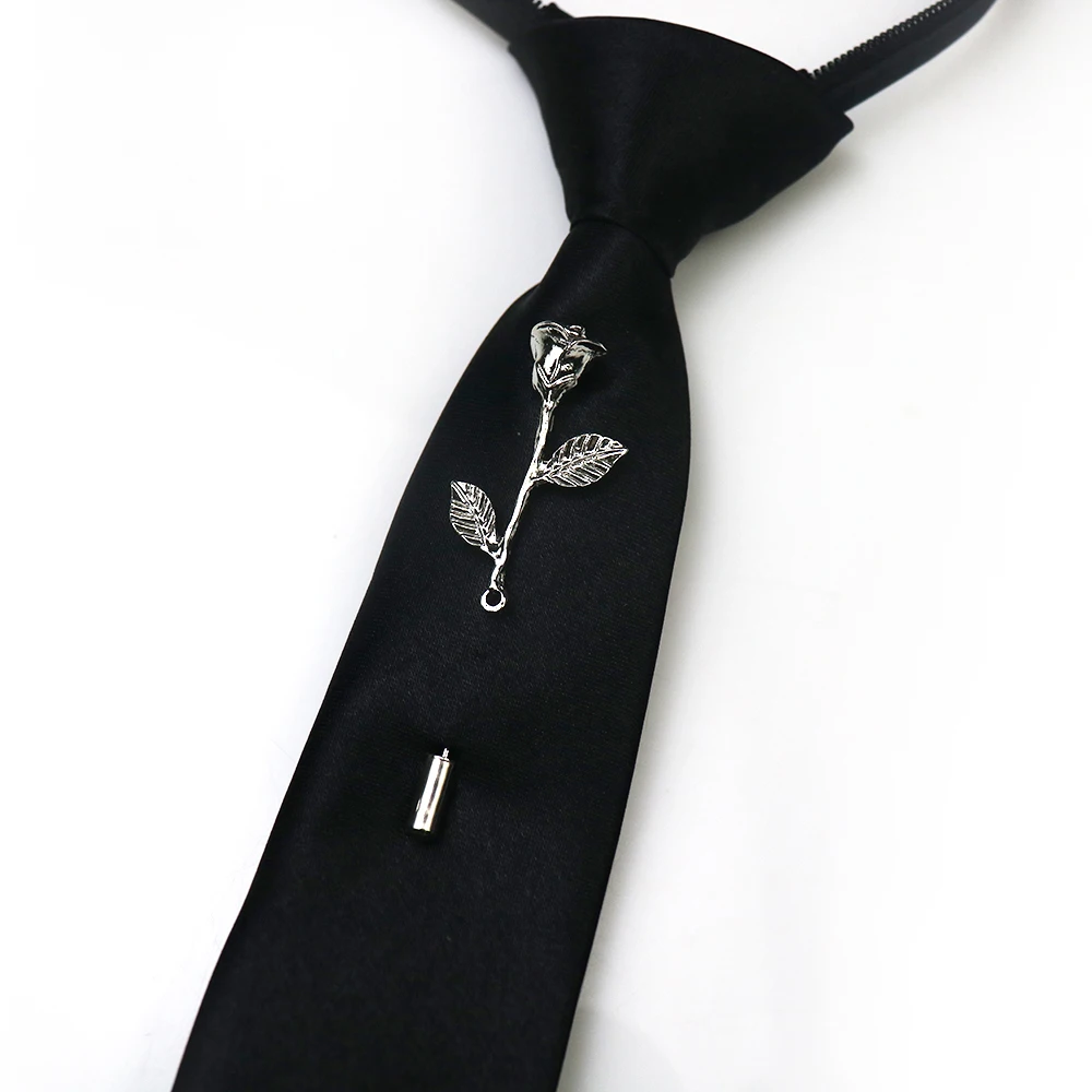 2025 New Design Metal Floral Brooches Neckties For Men Luxury Business Lazy-tie Neck Ties Wedding Party Suit Accessories Cravat