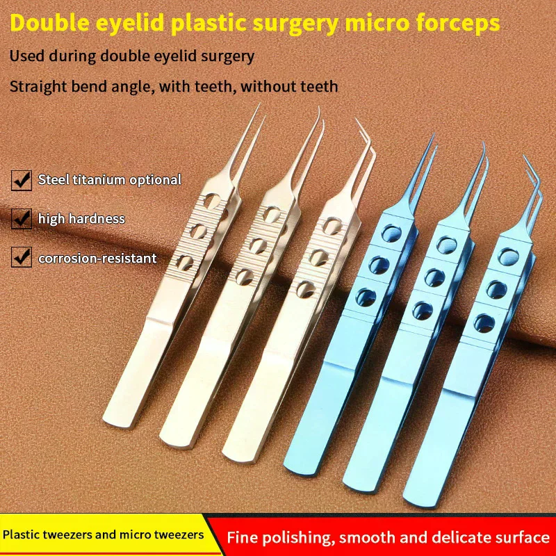 Titanium Alloy/Stainless Steel Ophthalmic Forceps With Teeth Microsurgical Tweezers Double Eyelid Plastic Surgical Forceps