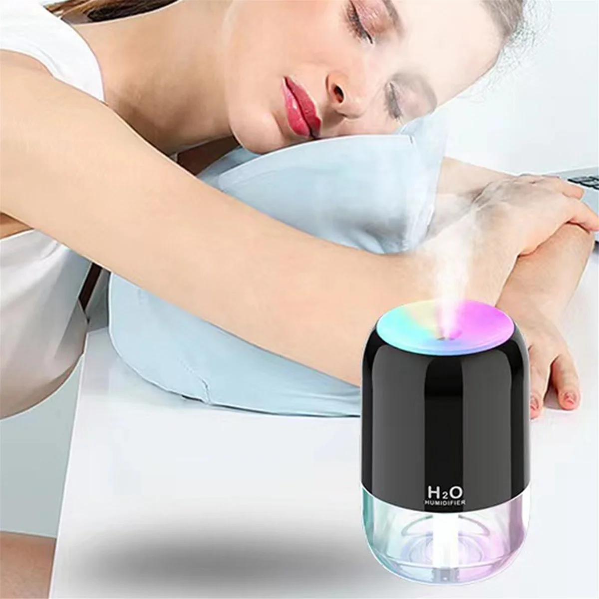 USB Air Humidifier Atmosphere Light Fragrance Intelligent Spray Colorful Aromatherapy Diffuser Humidifier for Car Home-B