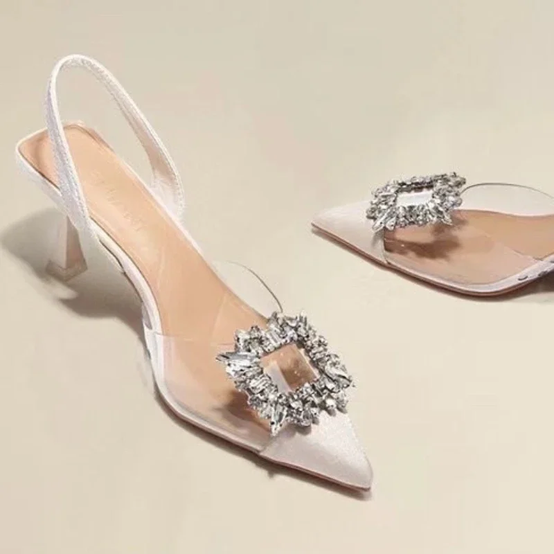 New Seasonal Crystal Square Toe Pointed High Heels Comfortable Transparent Solid Color Pointed Women's Sexy High Heels view 5