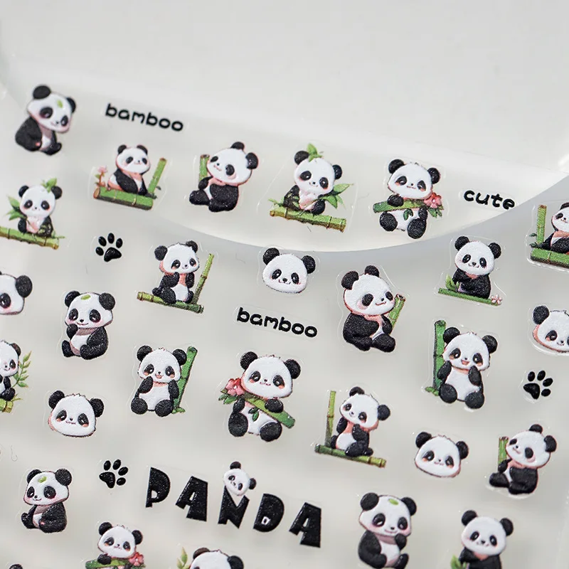 1pcs 5D Embossed Chinese Bamboo Panda Design Nail Art Kawaii Stickers Self-adhesive Transfer Nail Decorations Slider Decals DIY