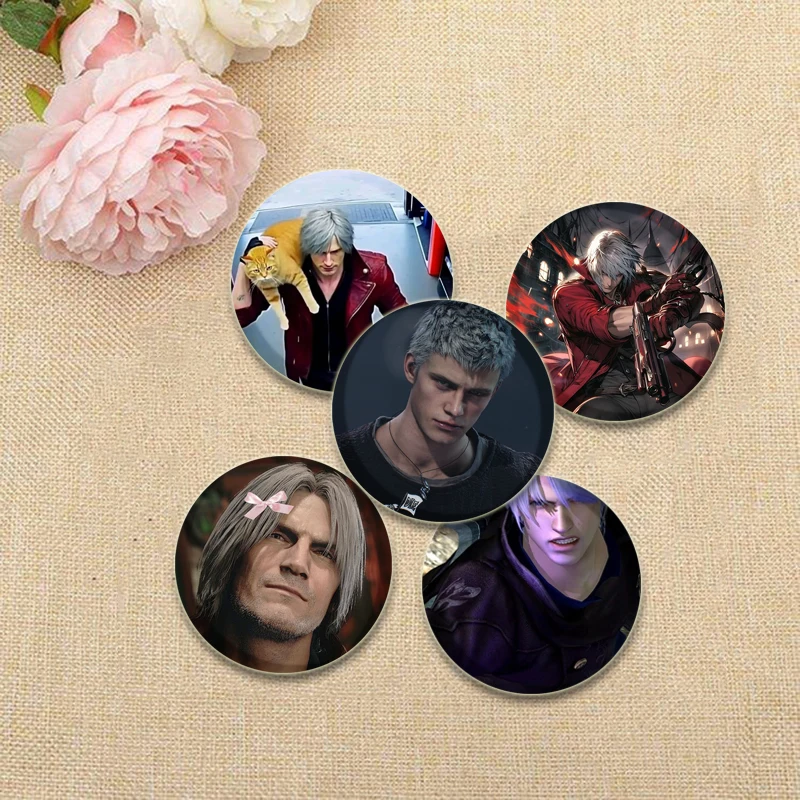 Dante Cartoon Cosplay Badge Game Anime Devil May Cry Brooch HD Print Handmade Pins for Backpack Accessories Clothes Decoration