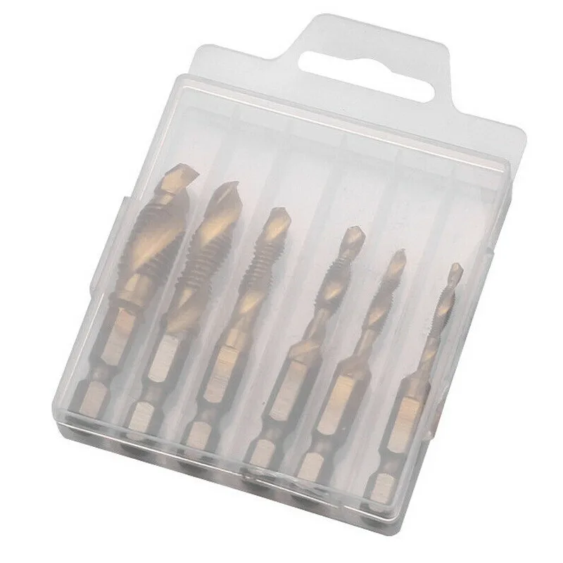 BIESUO Hexagon Handle Compound Tap High Speed Steel M3-M10 Drilling and Chamfering Triplex Tap Set