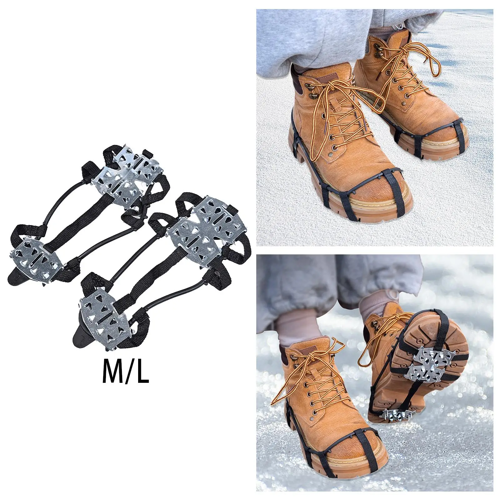 Ice Cleats for Shoes and Boots Grippers Anti Slip Crampons for Mountaineering Ice Fishing Hiking Outdoor Activities Walking