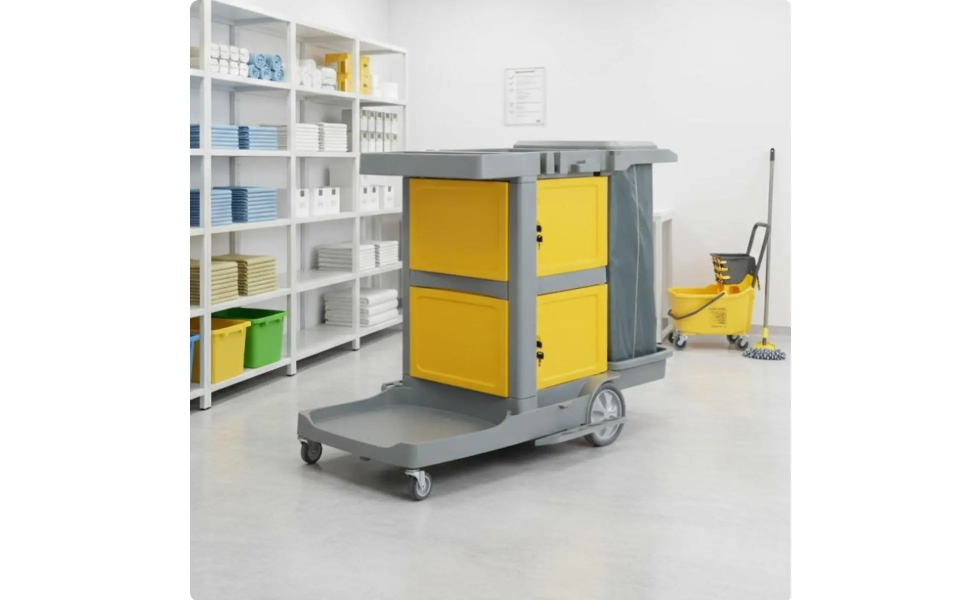 Professional Cleaning Trolley on Wheels Large Capacity Janitor Cart with Vinyl Bag Multi-Shelf Utility Cart Sturdy Duty