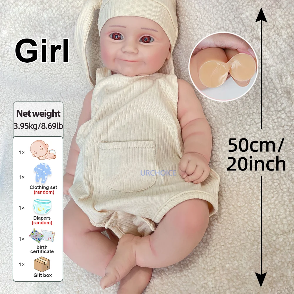 20Inch Hand Painted Silicone Reborn Baby Doll Soft Adorable Girl Open Eyes Babies Doll Children Day Gift For 3+ Year Olds