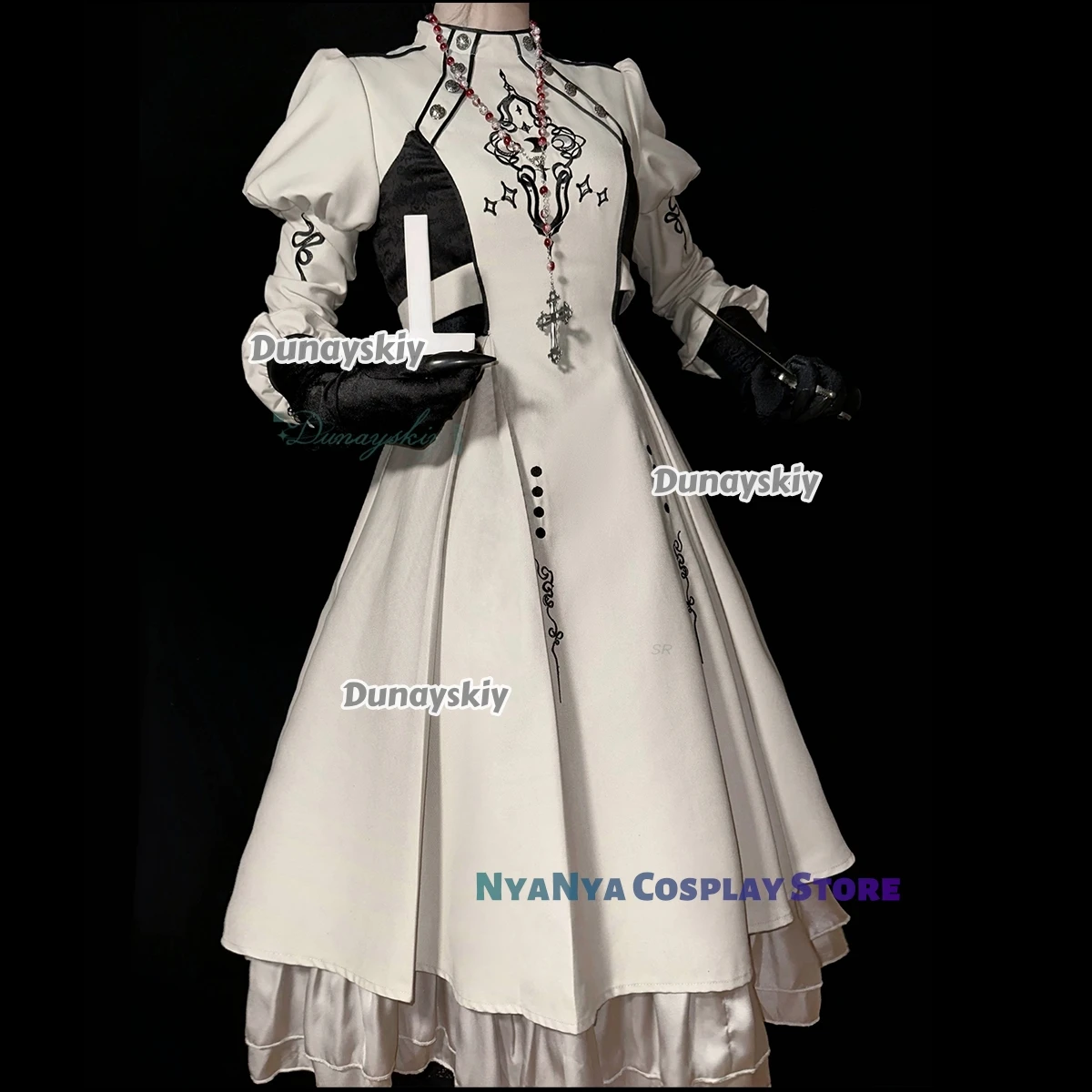 OP Lolita Estilo gótico Vestido de color marfil Mangas largas hinchadas Vestido de encaje plisado Adivinero rsiPara fiesta de carnaval Halloween