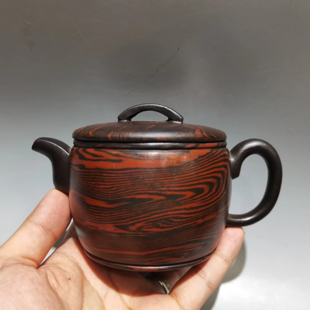 

6"Chinese Yixing Purple clay Pot Twisted clay Han tile Leopard patterned teapo pot kettle teapot flagon red mud office Ornaments