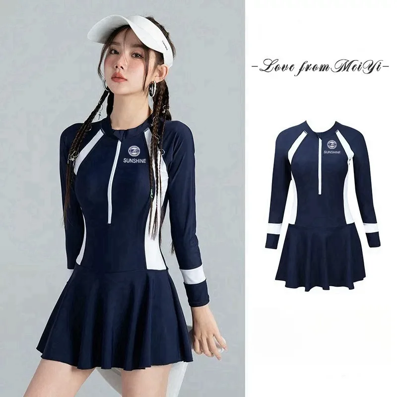 أبيض وأسود اللون مطابقة قطعة واحدة رياضية صغيرة الصدر تجمع لتغطية وزن البطن ملابس السباحة للحماية من الشمس #1