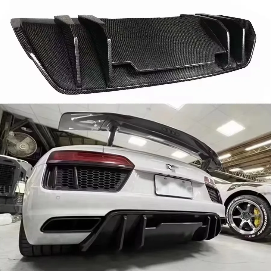 For Audi R8 V10 2017-2020 Carbon Fiber Back lip Car Rear Bumper Diffuser Rear Splitters Spoiler Back lip Upgrade body kit