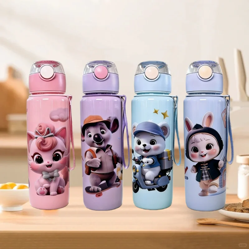 

700 мл без BPA, устойчивая к высоким температурам портативная уличная бутылка для воды с мультяшными животными пластиковая соломенная чашка для воды с ручным управлением