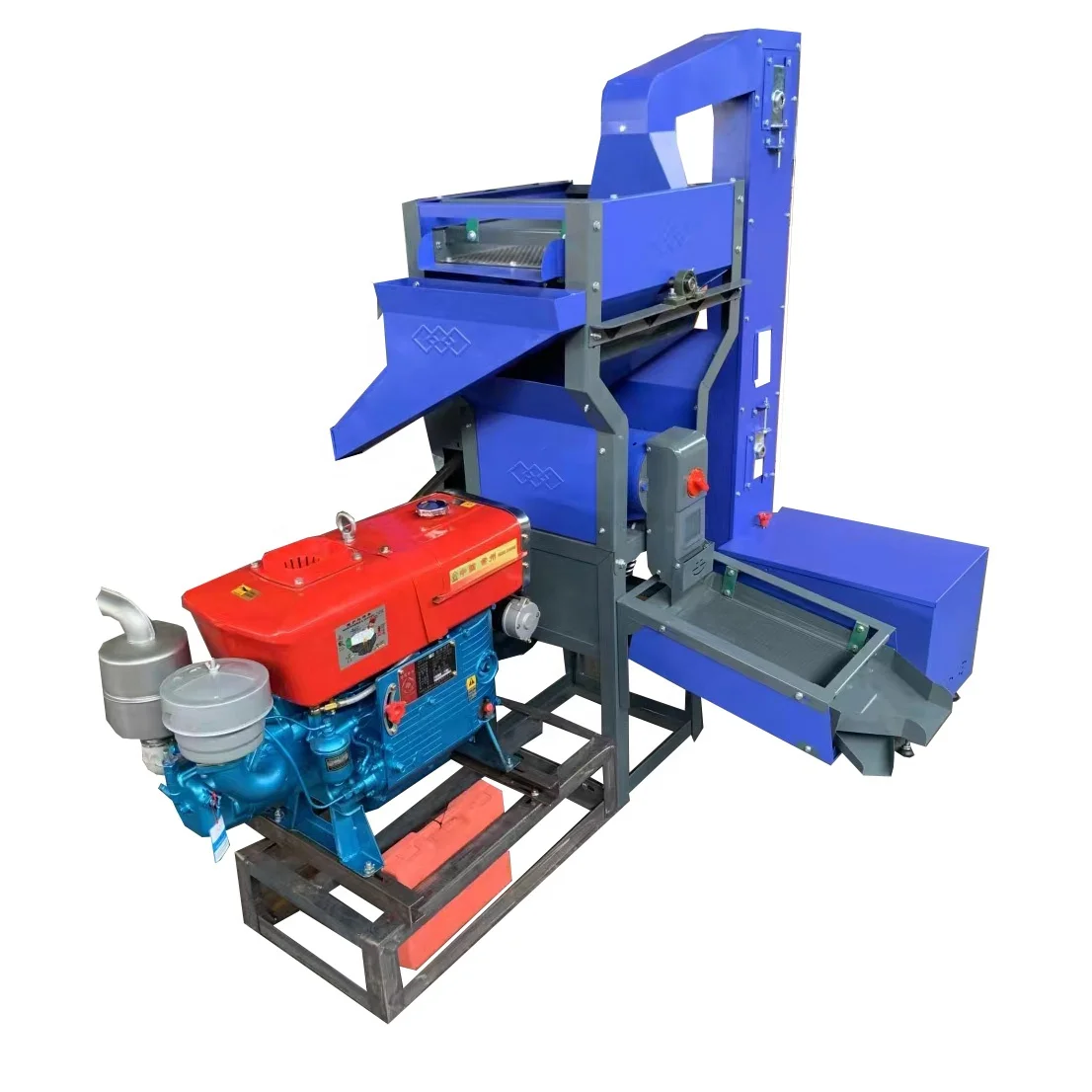 Combined Dieseal Engine Drive Rice Mill Machine Rice Sheller with Stone Removal Screening Machine for Rice Husking