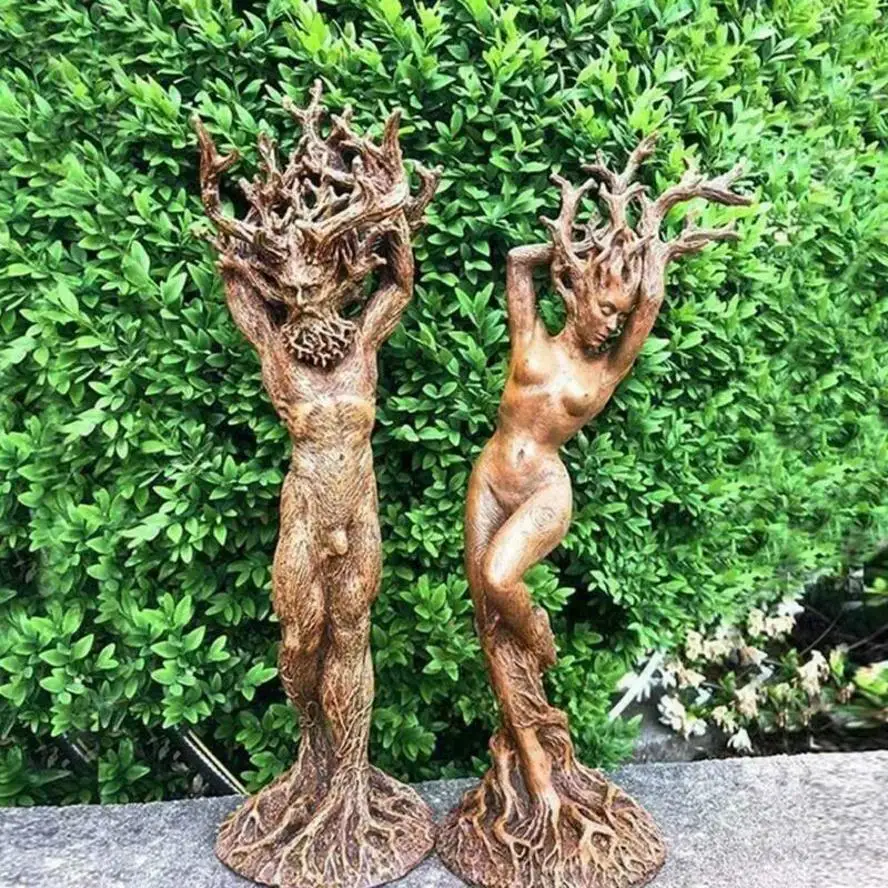 1 Pcs Forest Goddess Couple Statue Resin Desktop Decoration Craft Garden Handicraft Ornaments Tree God Figurine Statue Ornaments