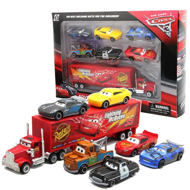 Disney Pixar Cars set Lightning McQueen Sheriff mack Truck Diecast Metal Car 2 1 3 box dinoco racer car Toy Boy Gift for kids