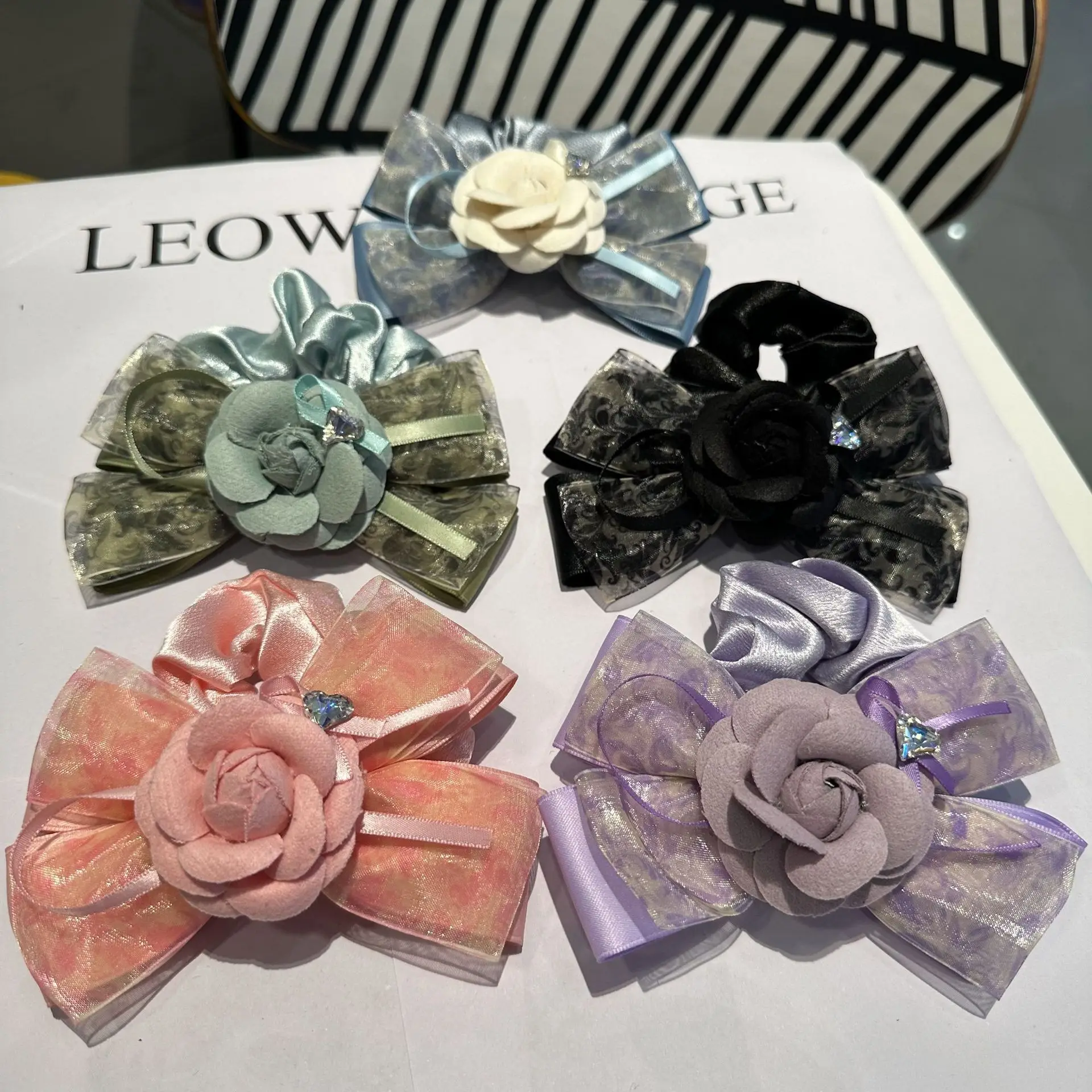 Korean Hair Accessories Vintage Style  Ties with Stunning Camellia Flower and Double-layered Butterfly Knots