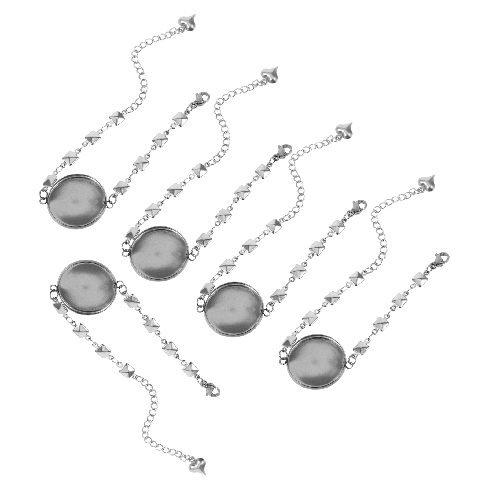 

5pcs Stainless Steel Tray Bracelet Blank Bezel Bangles Rubber Cover Chain Diy Jewelry Making Accessories Bracelet Blanks