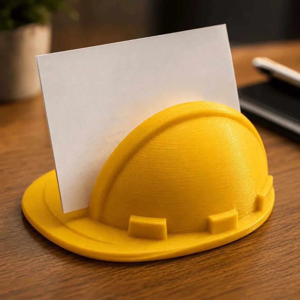 3D Printed Card Holder Vibrant Color PLA Helmet Stand Sturdy Quality Compact Size Desk Organizer Construction Worker