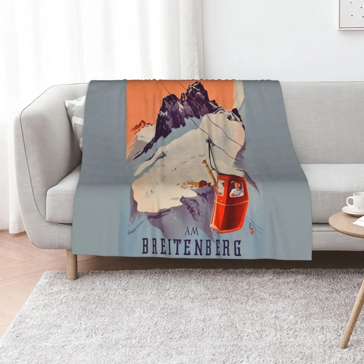 

Vintage German Gondola Sport Ski Travel poster Throw Blanket for winter Furry Decoratives Flannel Fabric Blankets