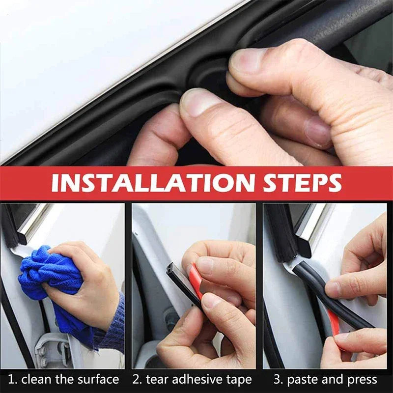 10 Meters B Type Car Door Seal Strips Noise Insulation Windproof Weatherstrip Rubber Seals Sticker Auto Interior Accessories image 5