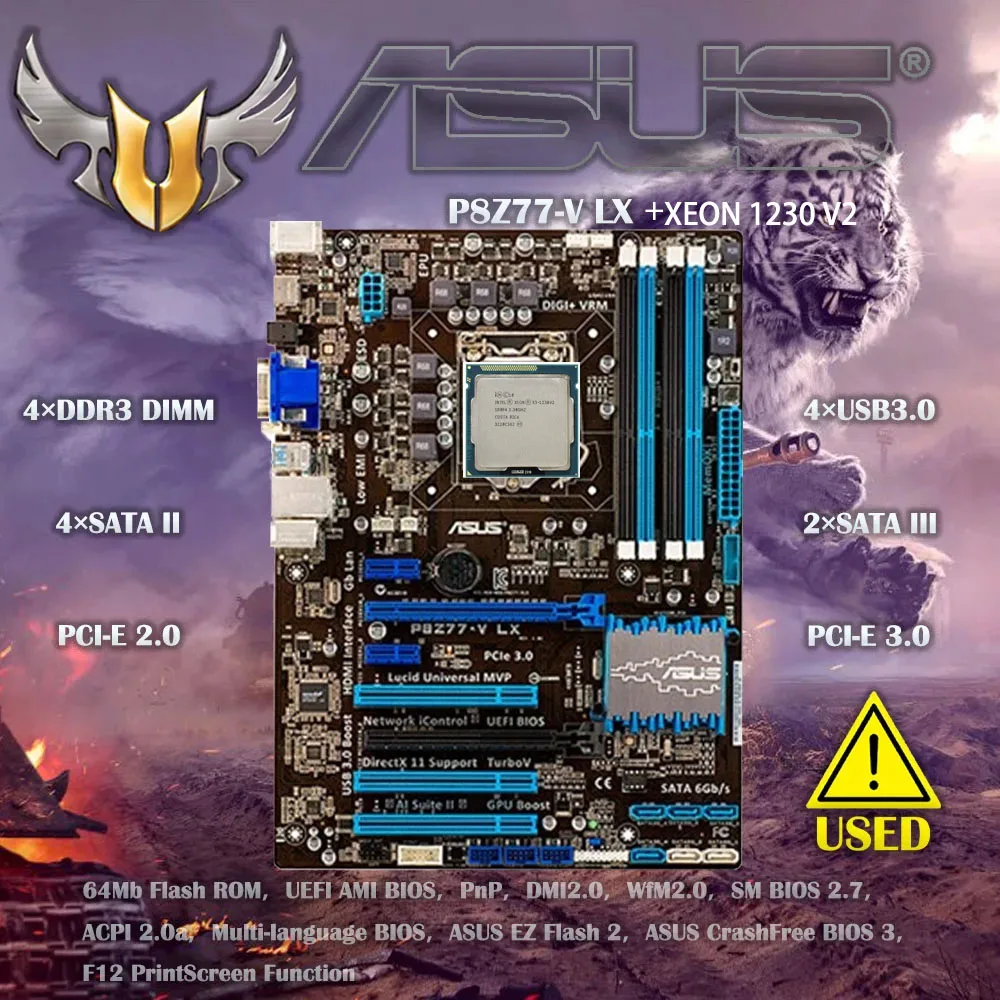 

ASUS P8Z77-V LX + XEON 1230 V2 CPU LGA 1155 DDR3 i3 i5 22/32nm CPU USB3.0 32GB SATA3 VGA HDMI Z77 Desktop motherboard