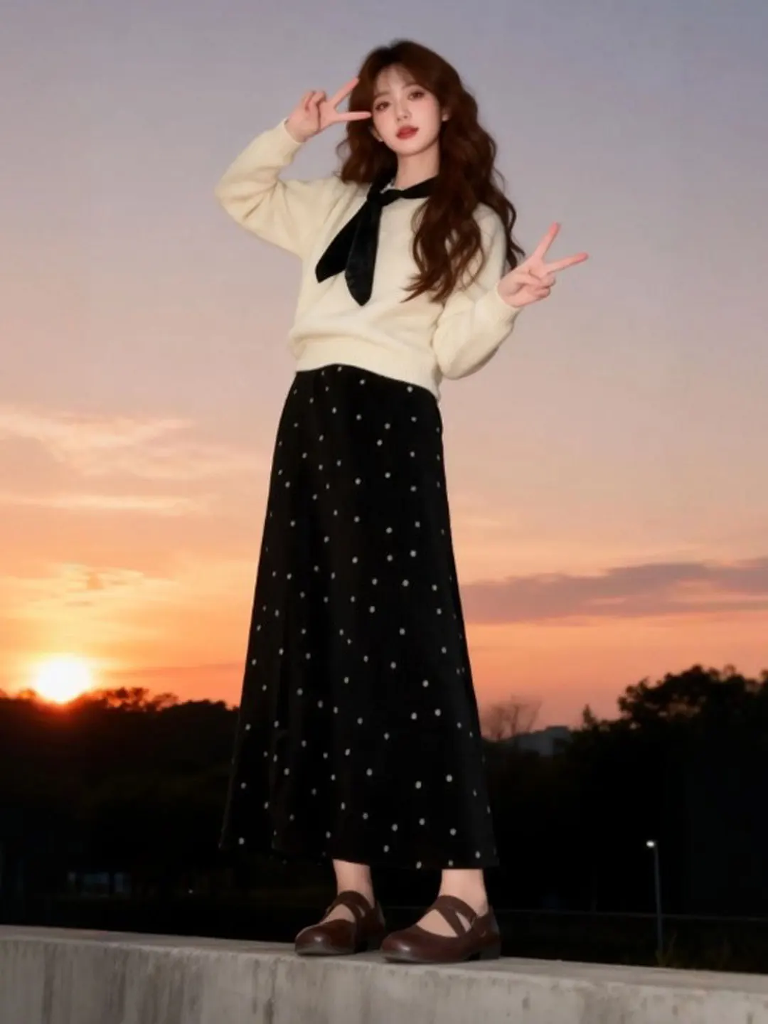 

Korean Sle Gentle Wind Super Beautiful Sweater Polka Dot f Skirt Two Piece Set Anti Aging Whole Ootd Matching Spring