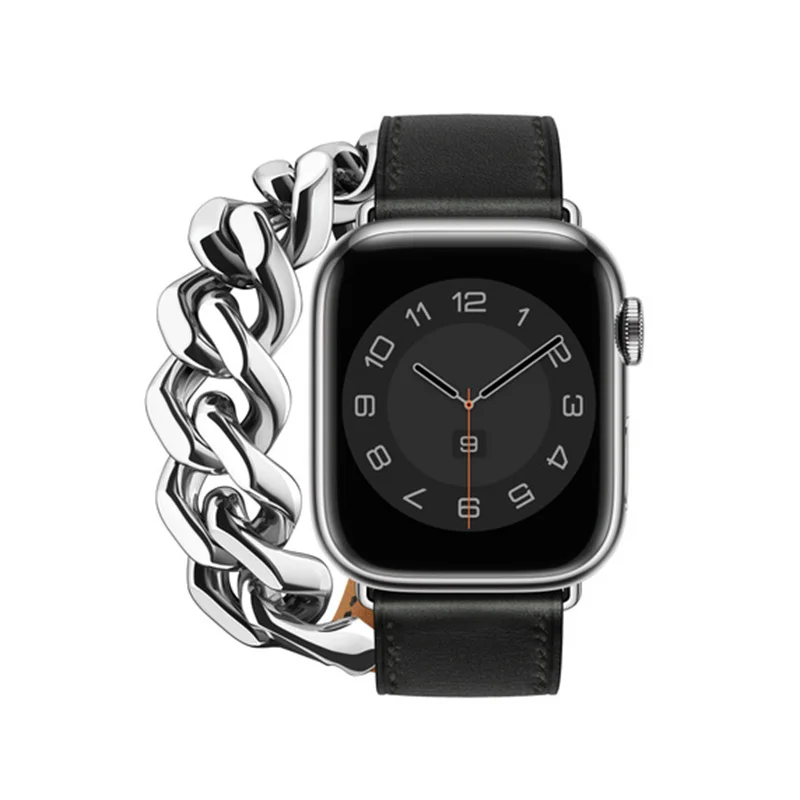 Cinturino in metallo per Apple Watch 44 42 38 40mm zucca cinghie doppie per iWatch Ultra 49 8 7 41 45mm cinturino in vera pelle