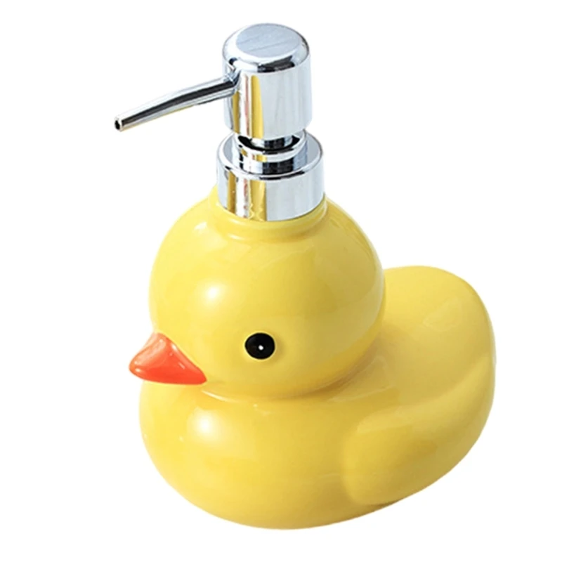 Ceramic Yellow Duck Foaming Soap Dispensers Sanitizers Bottles for Toiletries,Leakproof Dispensers for Kids Adults