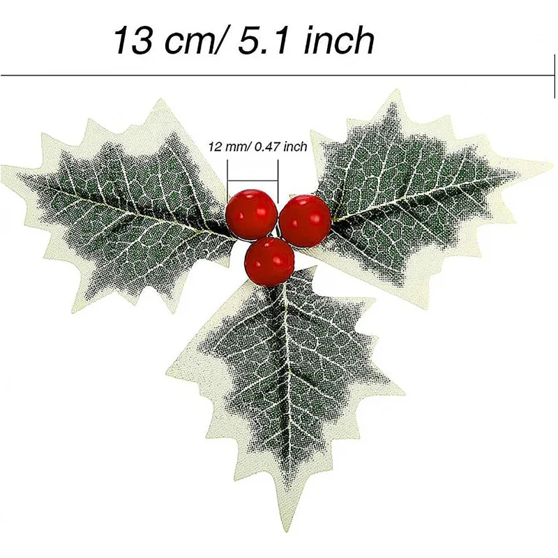 10 قطع من أعواد توت عيد الميلاد الاصطناعية، أوراق شتوية خضراء لعيد الميلاد إكليل الكيك توبر هدية صندوق الديكور لوازم الحرف اليدوية