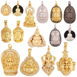 Maitreya Sakyamuni Buddha Religious Charm Pendant,Micro Pave Clear Cubic Zirconia 18K Gold Necklace Handmade Jewelry Supply L02